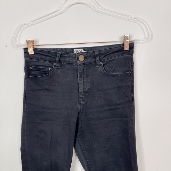 ASOS Denim Black Ripped Skinny Jeans Womens Size 26 Raw Fray Hem Cotton Stretch - Picture 3 of 10